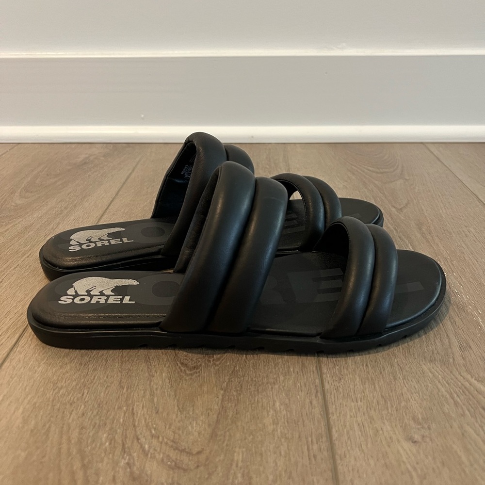 Sorel Women’s Ella II Black Padded Puff Slide Sandals Size 9
